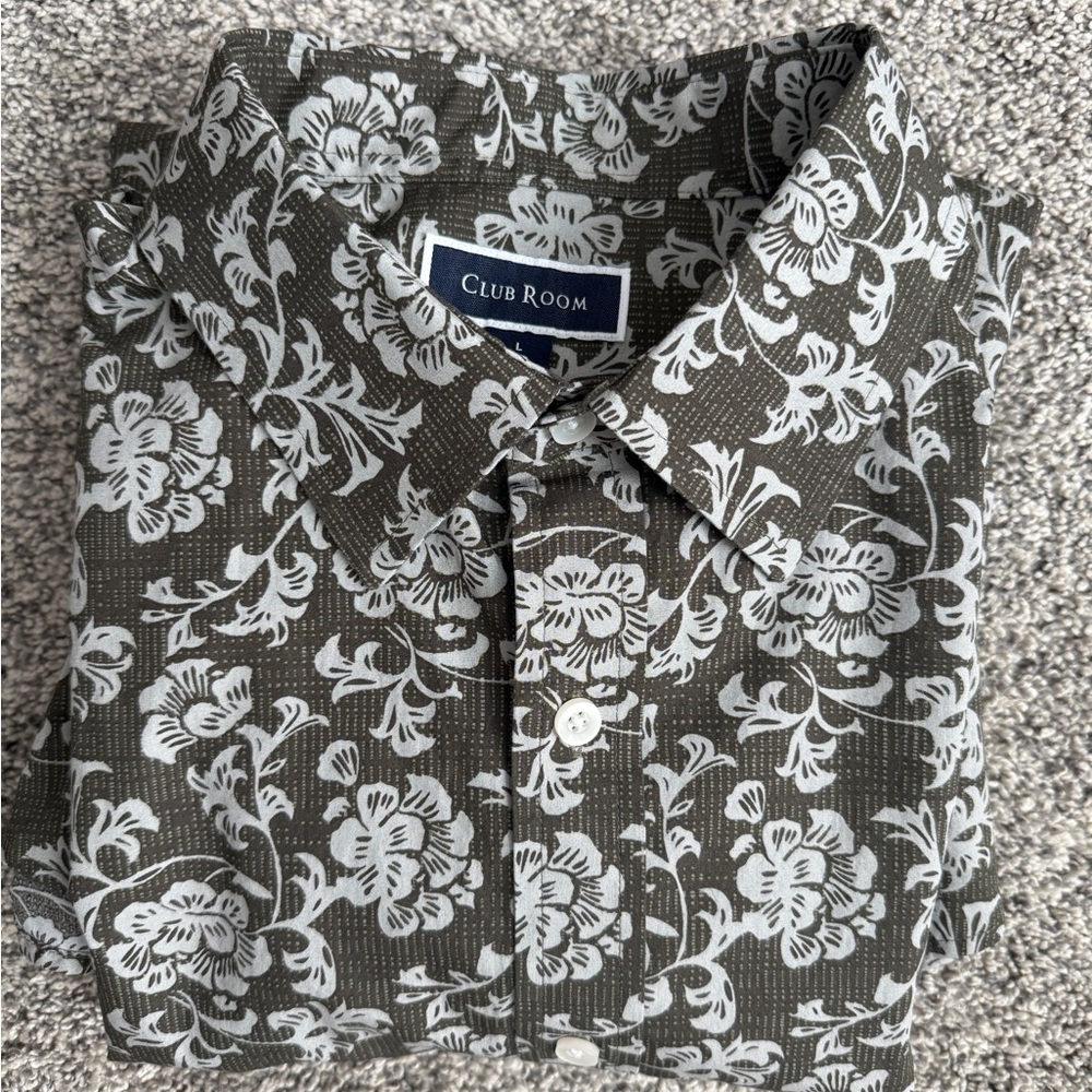 Club Room Men's Black and White Floral Shirt